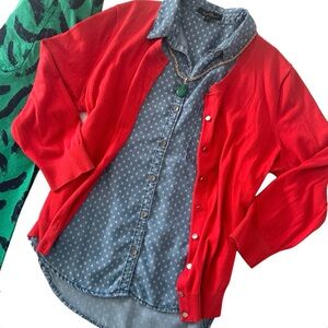 Velvet Heart Sleeveless Arrow Print Blue Tencel Shirt